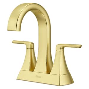 Bruxie 4 in. Centerset Double-Handle High Arc Bathroom Faucet with Drain Kit Included in Brushed Gold
