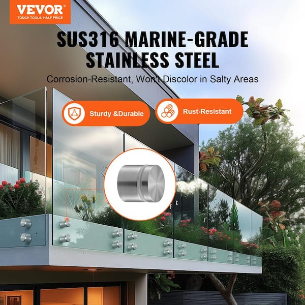 Glass Clamp 10PCS Railing Bracket 5 in. H x 2 in. W Silver 316 Stainless Steel for 0.31 to 0.62 in. Stair Railing Kit