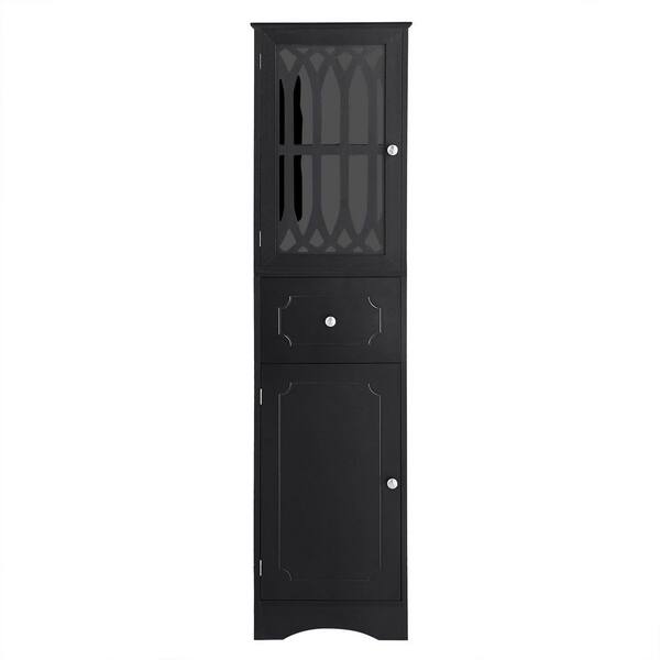 17 in. W x 14 in. D x 64 in. H Black MDF Linen Cabinet with Adjustable Shelves
