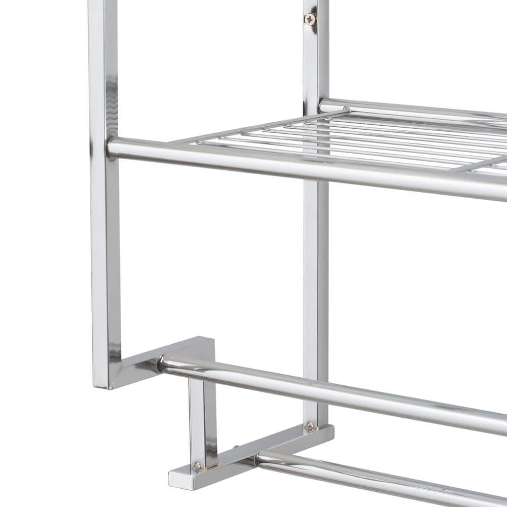 Chrome 2-Tier Wall Mounted Bathroom Shelf with Towel Bar