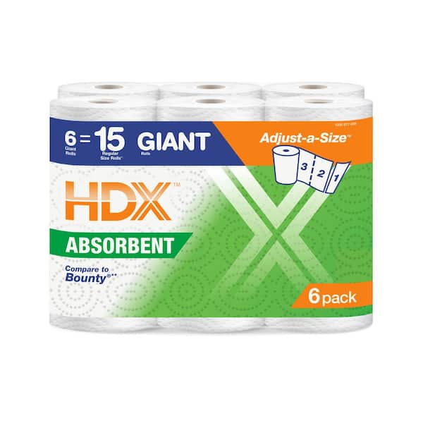 HDX Premium Adjust-A-Size Paper Towel Rolls (6 Giant Rolls) and Ultra-Soft Toilet Paper Rolls (18 Mega Plus Rolls)
