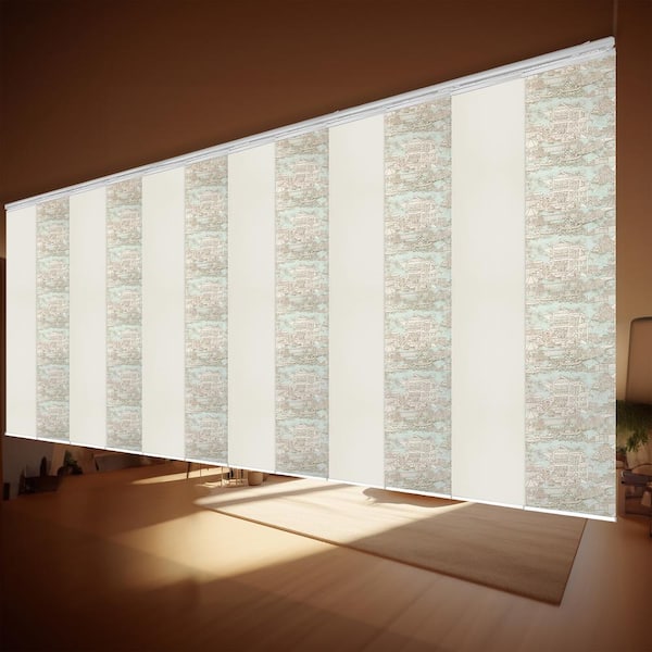 EMOH Picturesque 140 in. - 260 in. W x 94 in. L Adjustable 12-Panel White Double Rail Panel Track with 23.5 in. Slates