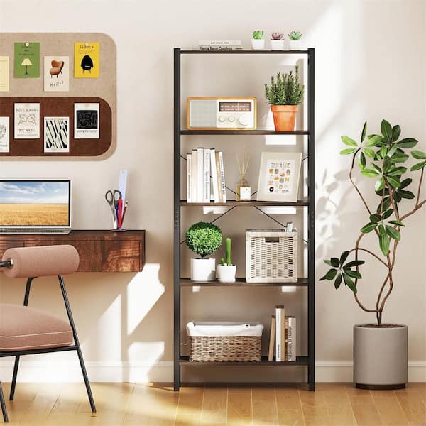 IRONCK Bookshelves 5 Tiers, Corner Bookshelf With Baffles, Bookcase And Bookshelf With Doors Industrial Display Bookshelves For Living Room Kitchen