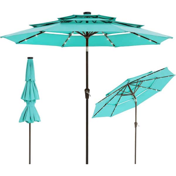 9 foot patio umbrella amazon with Stand and Solar Lights filled base holds the umbrella in place so you can use it for years to come Clihome 9ft Patio Umbrella with