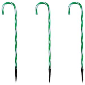 Set of 3 Green and White Twinkle Candy Cane Pathway Markers 26 in.