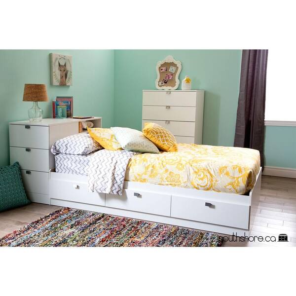 South Shore Spark Twin Storage Headboard with 3 Drawers in Pure White