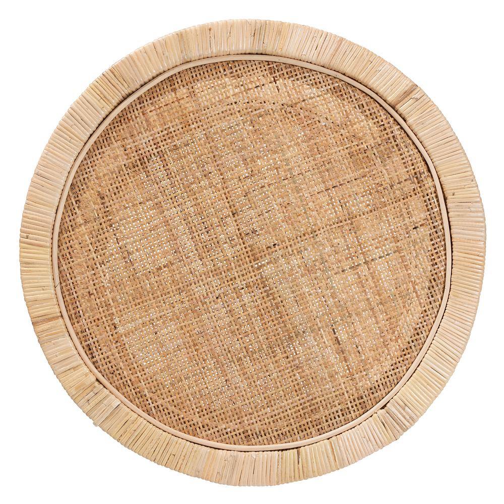 Bella Natural Mahogany Wood and Rattan 2-Tier Round Accent Table