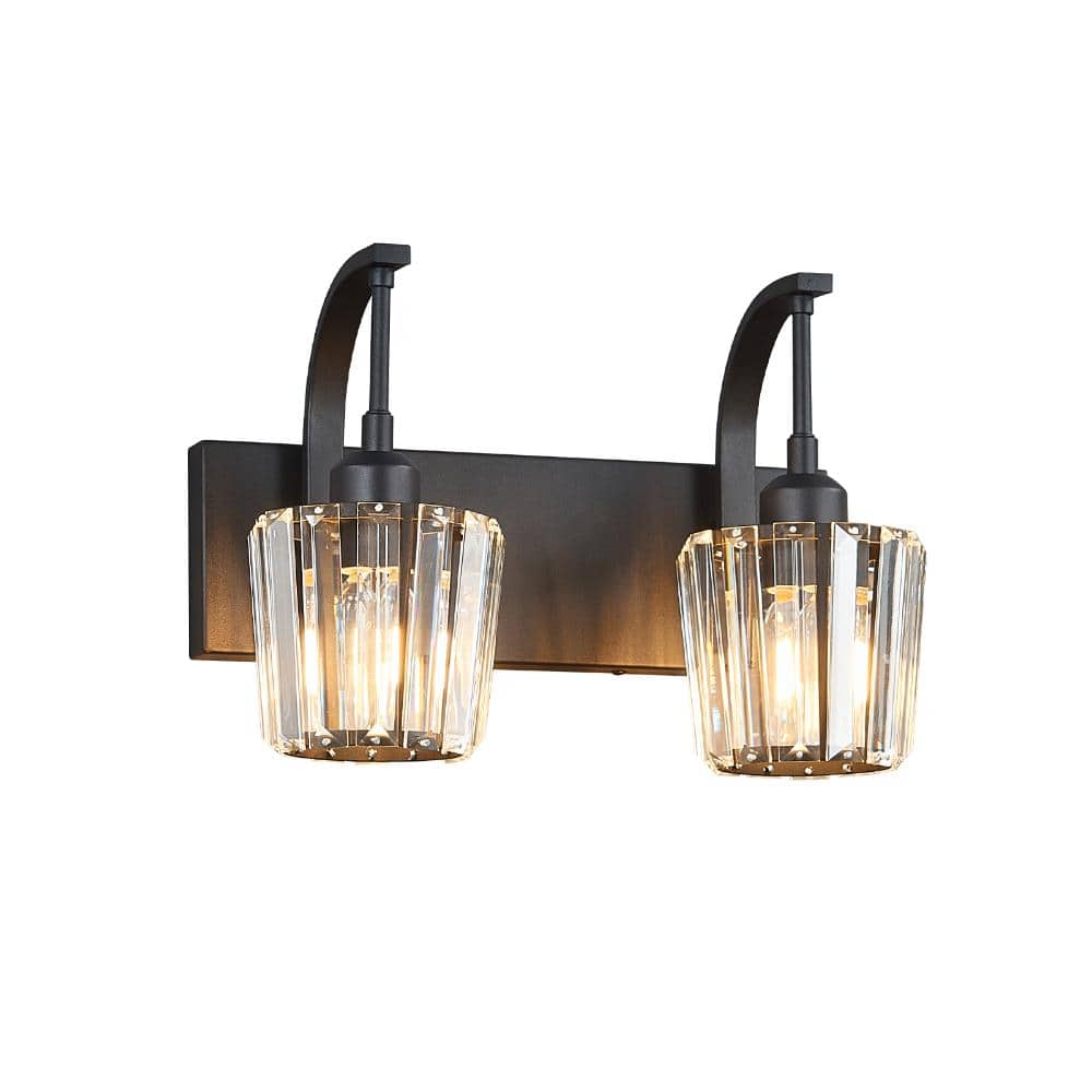 13.77 in.2-Light Black Bathroom Vanity Light Clear Conical Fluted Crystal Wall Lighting Fixture Over Mirror For Bathroom price history on PriceWatchPro