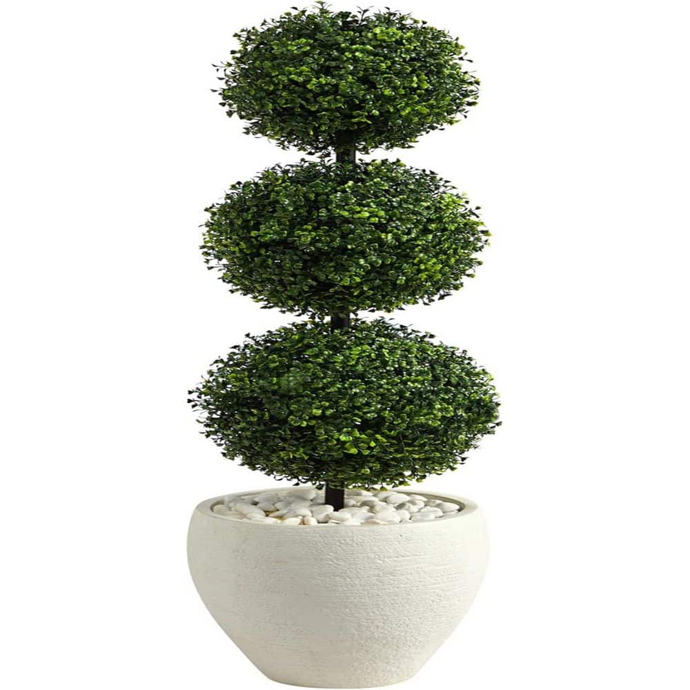 3.5 ft. Artificial Boxwood Triple Ball Topiary Tree in White Planter (Indoor/Outdoor) price history on PriceWatchPro