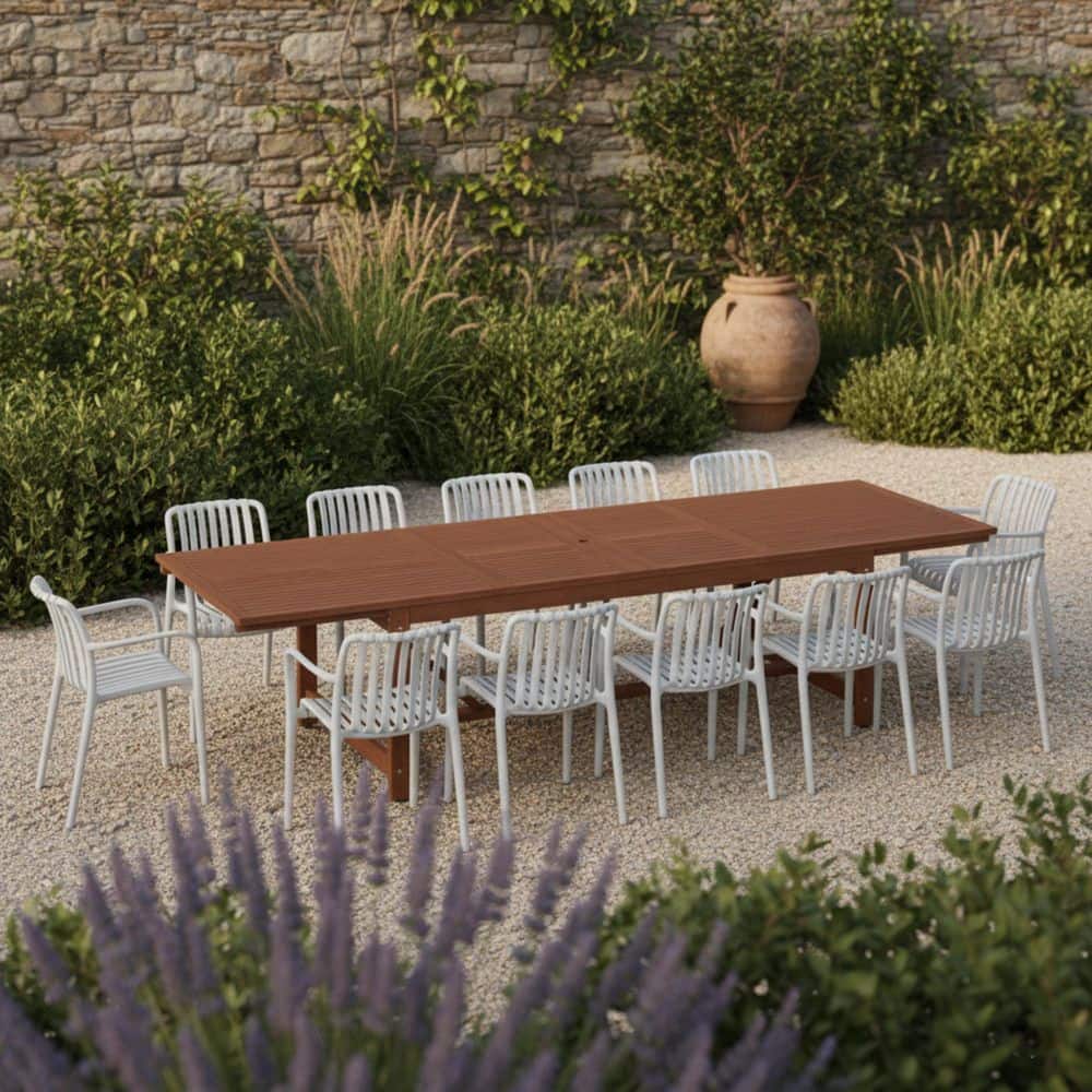 Olive 13-Piece Dark Finish Wood Outdoor Rectangular Extendable Dining Set Sand price history on PriceWatchPro
