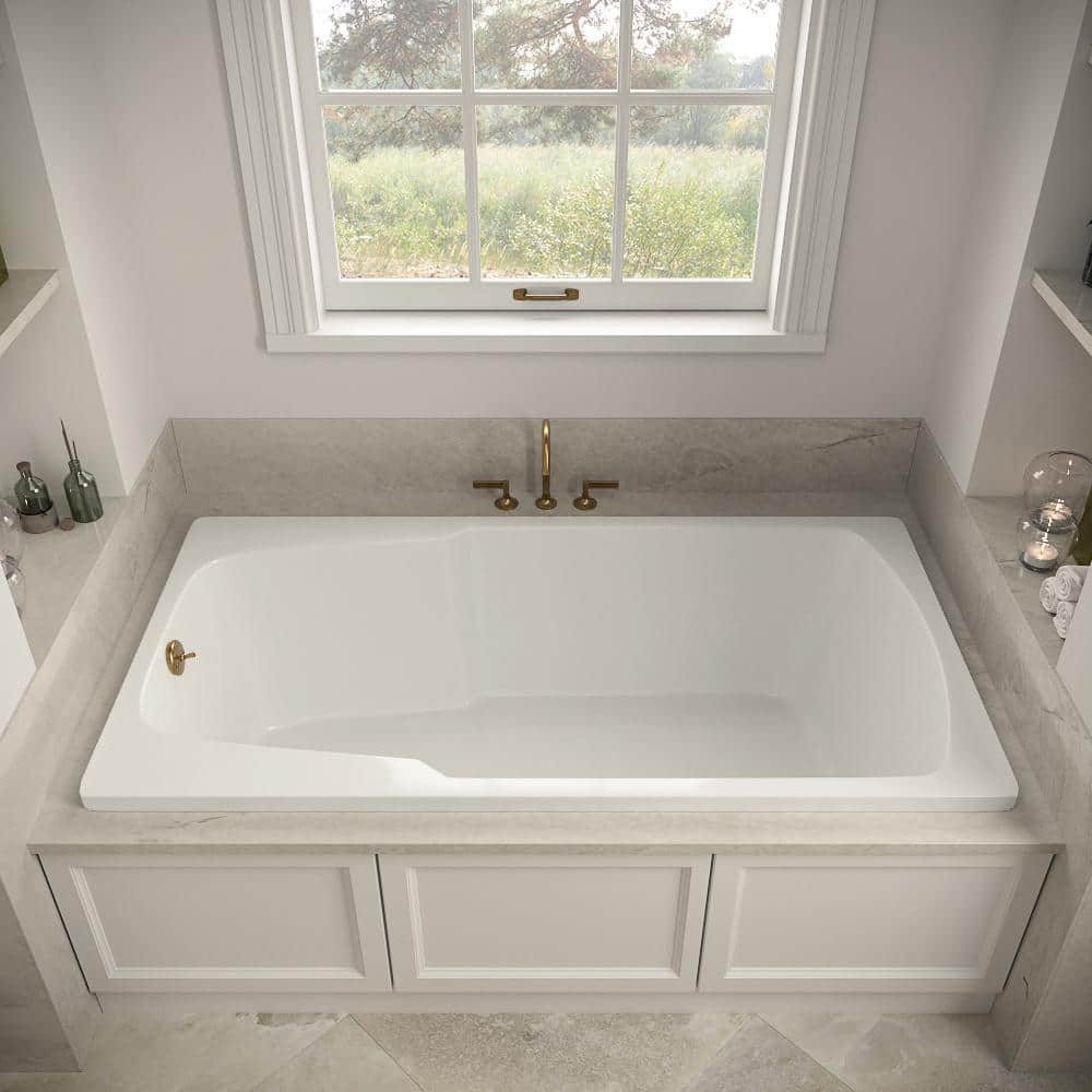 72'' Glossy White Acrylic Soaking Drop-In Bathtub with Brushed Gold Hardware
