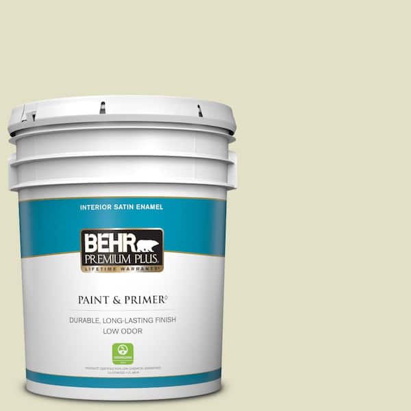 BEHR PREMIUM PLUS 5 gal. #S340-2 Green Power Satin Enamel Low Odor Interior Paint & Primer