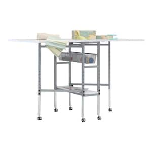 Cutting Table with Sewing Board Grid & Guides Top And Storage, Silver/White Top