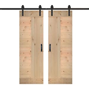L Series 60 in. x 84 in. Unfinished Solid Wood Double Sliding Barn Door with Hardware Kit - Assembly Needed