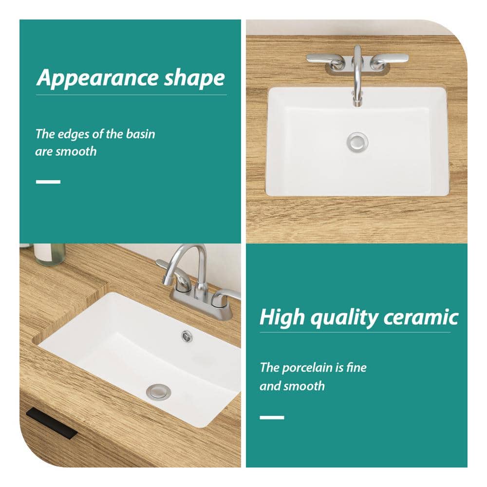 18'' Beige and White Ceramic Rectangular Undermount Bathroom Sink