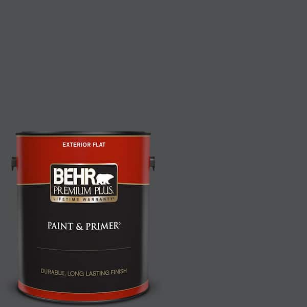 BEHR PREMIUM PLUS 1 gal. #PPU26-01 Satin Black Flat Exterior Paint & Primer