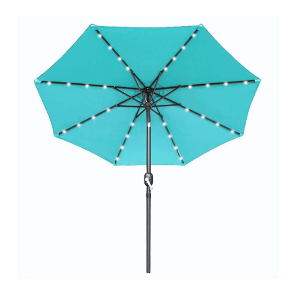 10 ft. Outdoor Market Solar Lighted Patio Umbrella in Blue with Push Button