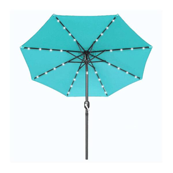 Amucolo 10 ft. Outdoor Market Solar Lighted Patio Umbrella in Blue with Push Button Tilt and Crank lift