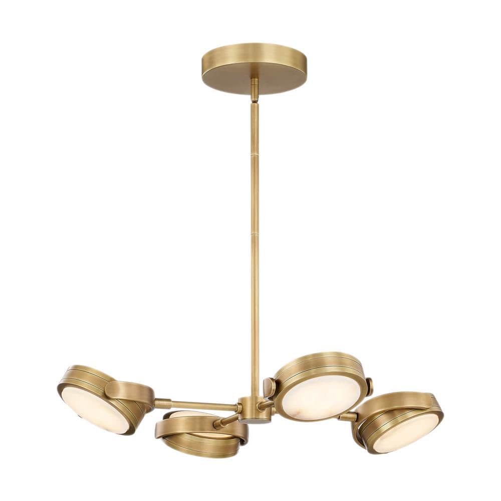 Blanco 28 in. 1 Light 61-Watt Vintage Brass/Alabaster Integrated LED Pendan