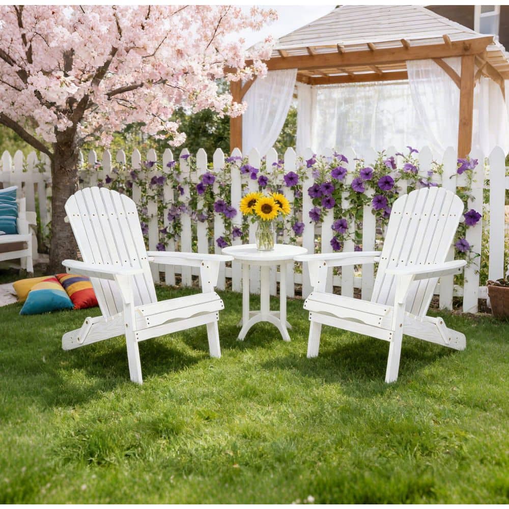 White Solid Cedar Wood Outdoor Chaise Lounge, Patio Folding