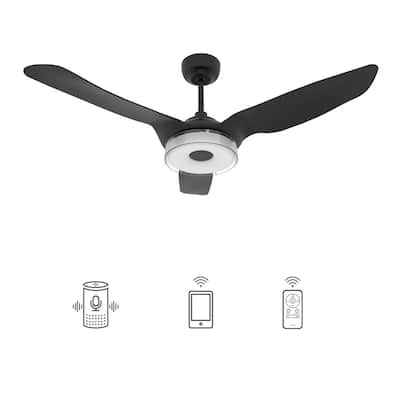 Finley 52 in. Dimmable LED Indoor/Outdoor Black Smart Ceiling Fan, Light and Remote, Works with Alexa/Google Home/Siri