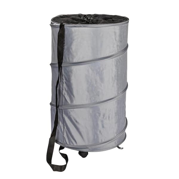 Household Essentials Gray 18.1 in. x 31.1 in. x 31.1 in. Polyester Minimalist Round Rolling Pop Up Laundry Room Hamper