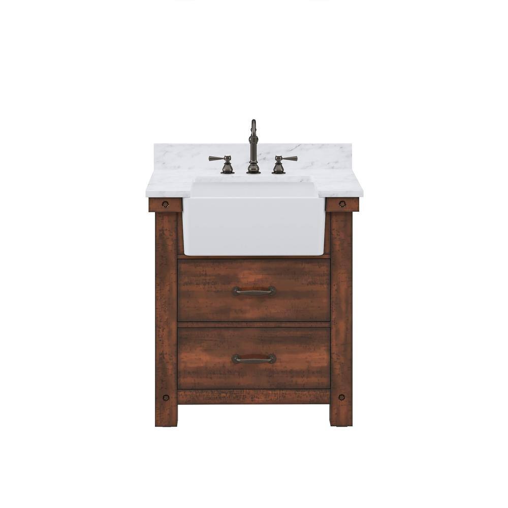 Paisley 30" Rustic Sienna Single Sink Vanity with Carrara Marble Top