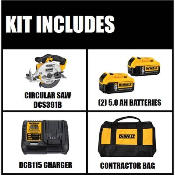 20V MAX Cordless 6-1/2 in. Circular Saw, (2) 20V MAX XR Premium Lithium-Ion 5.0Ah Batteries, and Charger