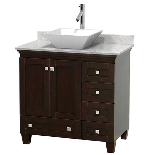 Wyndham Collection Acclaim 36 in. W Vanity in Espresso with Marble Vanity Top in Carrara White and White Sink