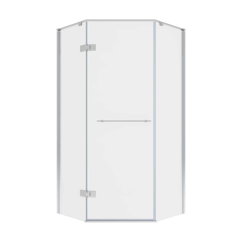 American Standard Ovation Curve 38 in. W x 72 in. H Neo Angle Fixed Semi-Frameless Corner Shower Enclosure in Silver Shine -  AM00847400.213