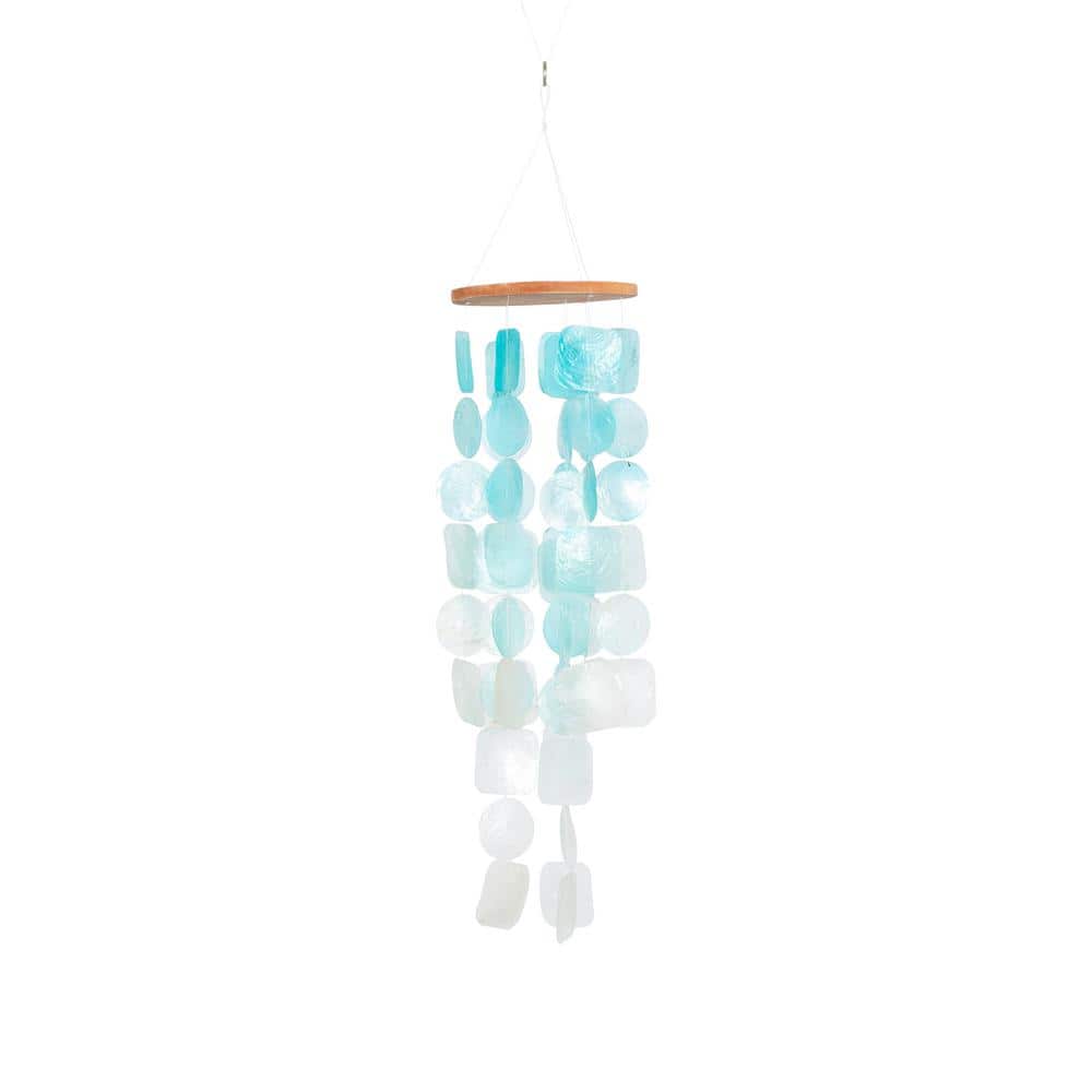 Teal and White Capiz Shell Waterfall Wind Chime, 24 Inches