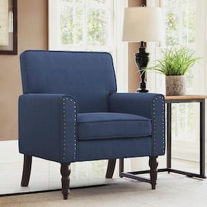 Klaus Wood Brown Legs Dark Blue Accent Chairs with Nail-Head Trim Arm Chair for Living Room