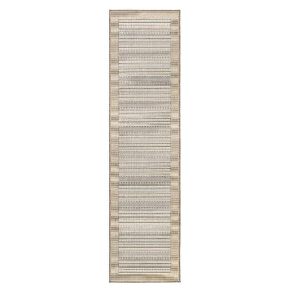 Monaco Bowline Natural-Ivory 2 ft. x 8 ft. Casual Flatwoven Stripe Polypropylene Runner Indoor/Outdoor Area Rug