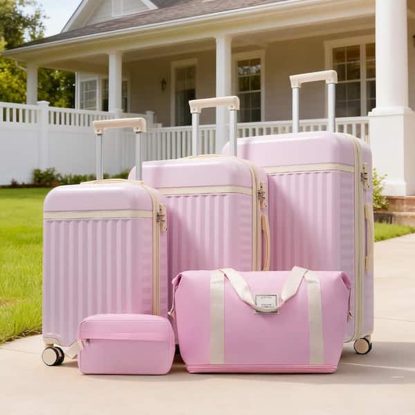 Polibi 5-Piece Pink Expandable Luggage Set with Travel Bags