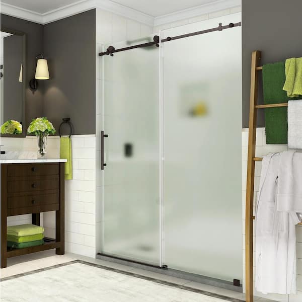 Aston Coraline 44 in. - 48 in. x 76 in. Frameless Sliding Shower Door with Frosted Glass in Bronze