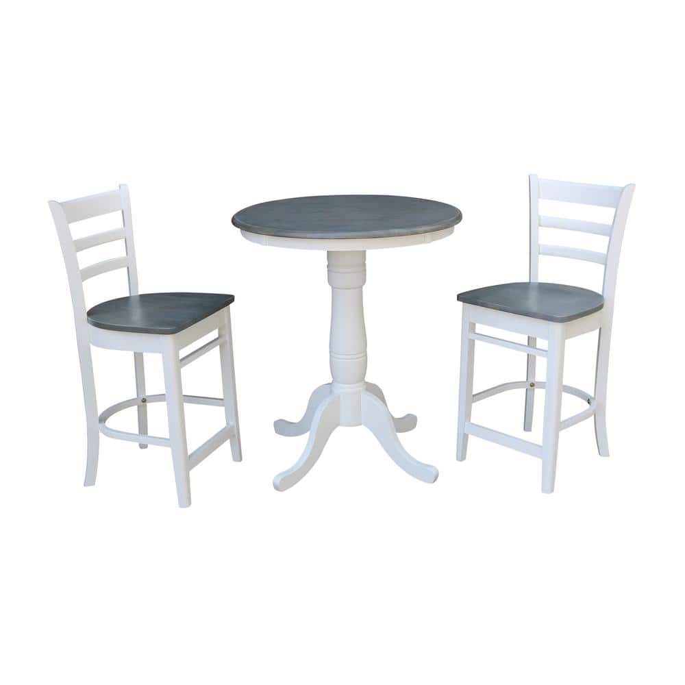 Hampton 3-Piece 30 in. White/Heather Gray Round Solid Wood Counter Height Dining Set with Emily Stools price history on PriceWatchPro