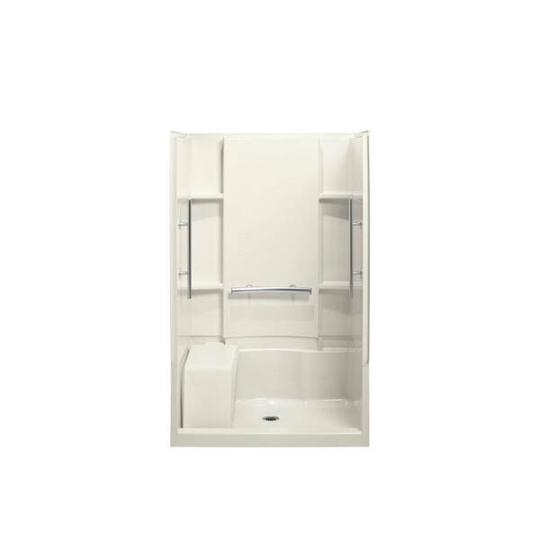 STERLING Accord Seated 36 in. x 48 in. x 74-1/2 in. Shower Kit with Grab Bars in Biscuit