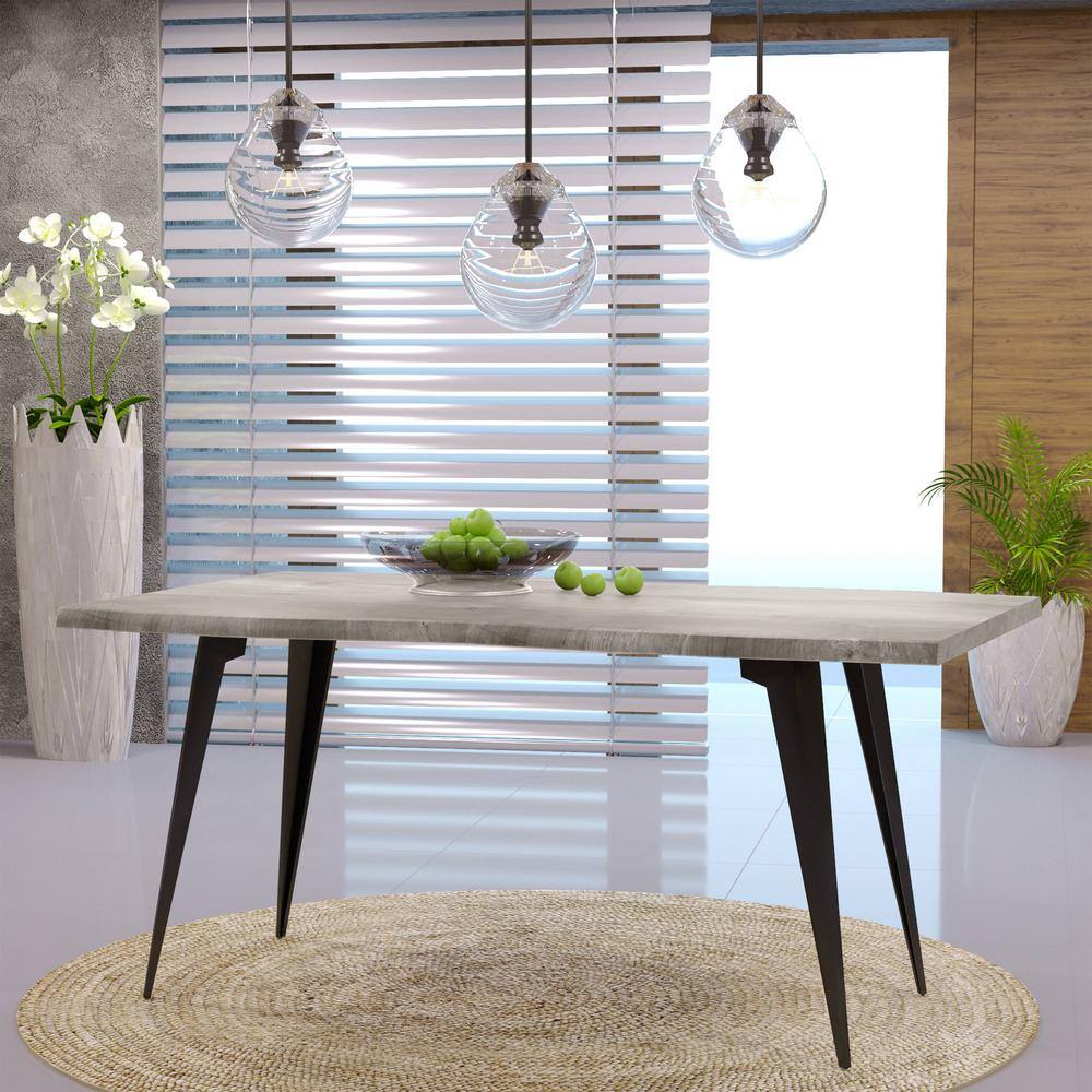Sunbleached Grey Wood Rectangular Dining Table with Black Metal Legs