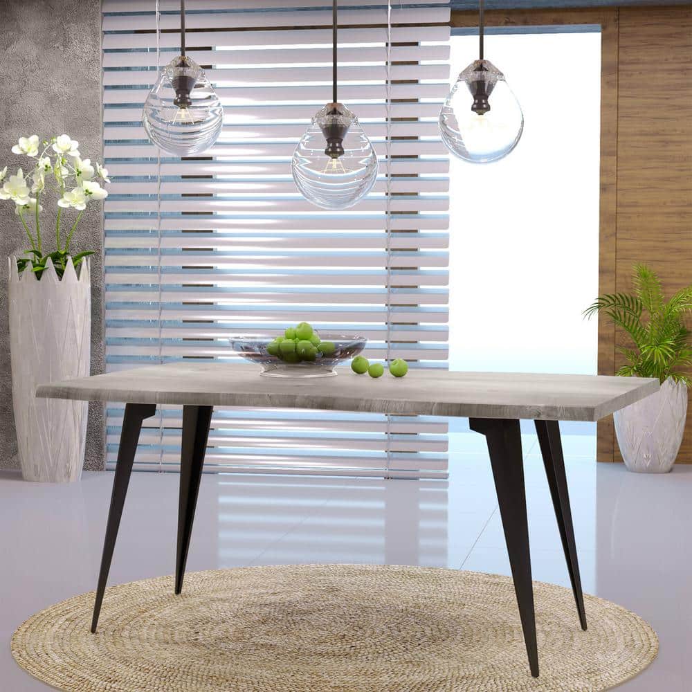 Sunbleached Grey Wood Rectangular Dining Table with Black Metal Legs
