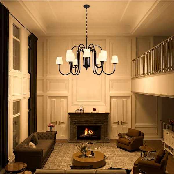 Modern 12-Light Black Branch Farmhouse Sputnik Chandelier with White Opal Glass Shades for Kitchen Island or Dining Room