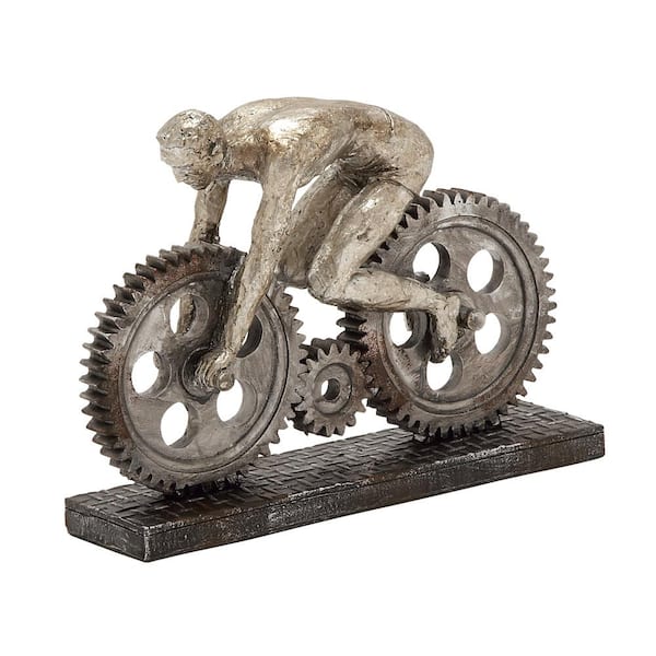 Litton Lane Silver Polystone People Sculpture with Bike