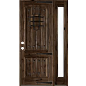 56 in. x 96 in. Mediterranean Knotty Alder Right-Hand/Inswing Clear Glass Black Stain Wood Prehung Front Door w/RFSL