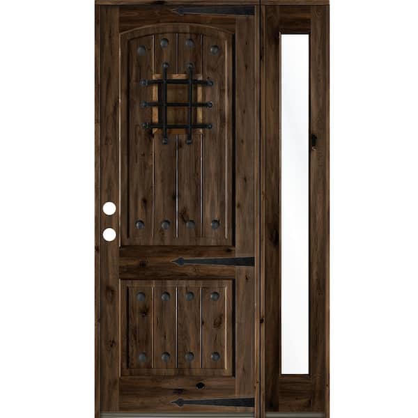 Krosswood Doors 62 in. x 96 in. Mediterranean Knotty Alder Right-Hand/Inswing Clear Glass Black Stain Wood Prehung Front Door w/RFSL