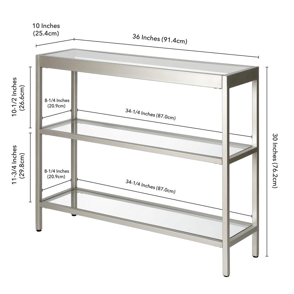 Satin Nickel 36" Wide Metal & Glass Console Table with Storage