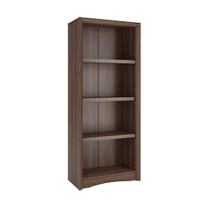 Quadra 71 in. Walnut Engineered Wood 4-shelf Standard Bookcase with Adjustable Shelves