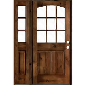 46 in. x 80 in. Knotty Alder Left-Hand/Inswing 9-Lite Clear Glass Provincial Stain Wood Prehung Front Door/Left Sidelite