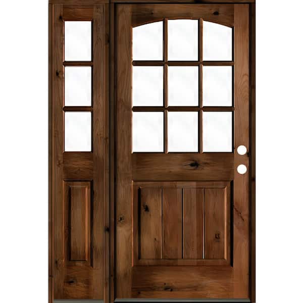 Krosswood Doors 46 in. x 80 in. Knotty Alder Left-Hand/Inswing 9-Lite Clear Glass Provincial Stain Wood Prehung Front Door/Left Sidelite