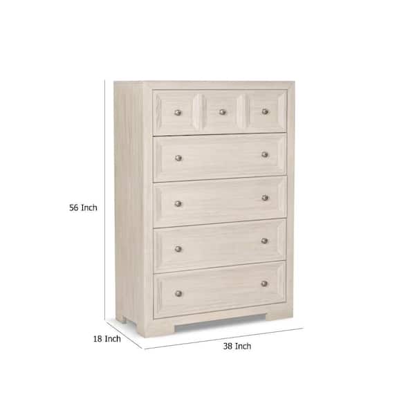 Benjara Kizie Beige and Bronze 5 Drawers 38 in. Chest of Drawers