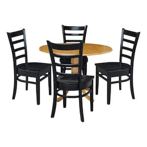 5-Piece 42 in. Oak and Black Dual Drop Leaf Table Set with 4-Side chairs