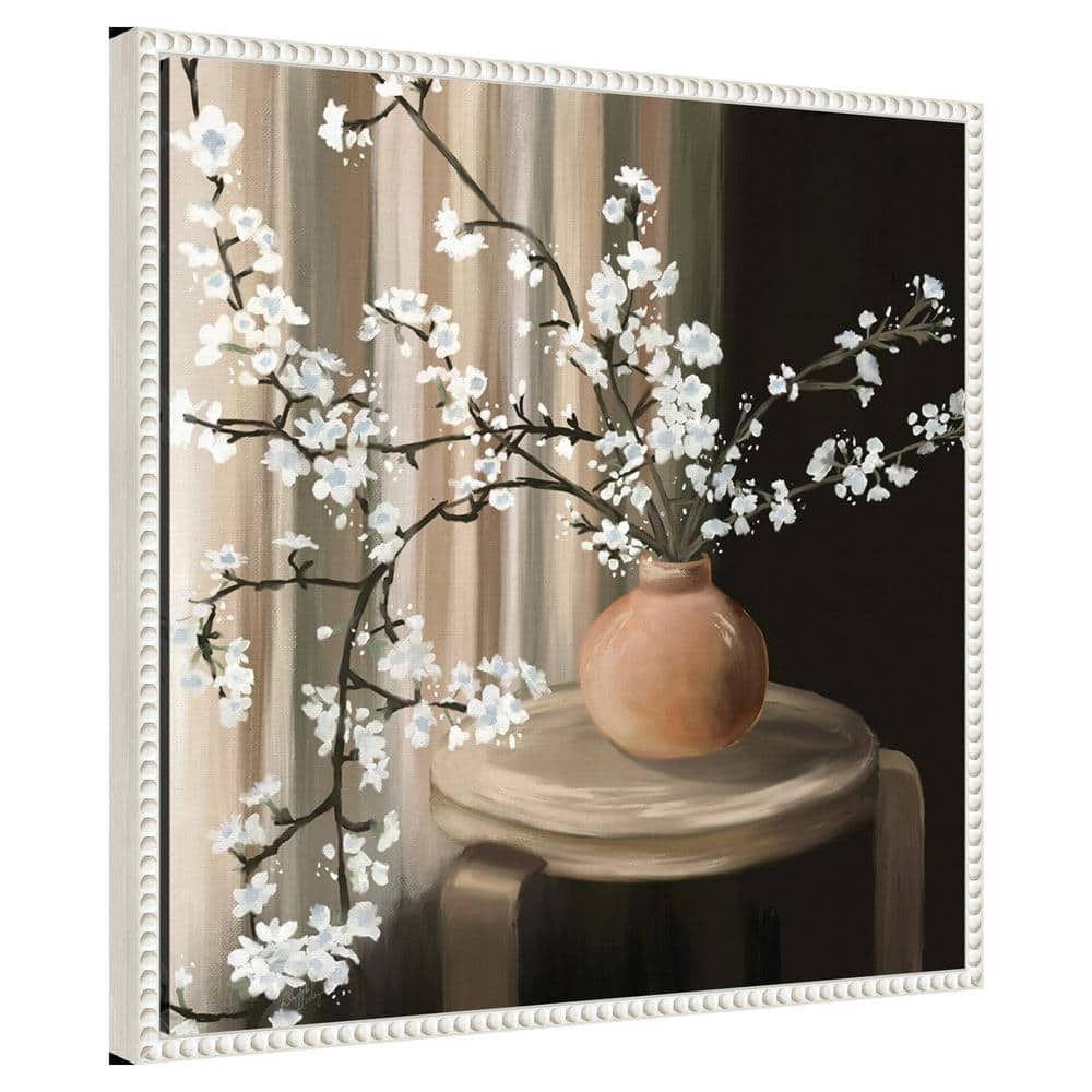 Elizabeth Medley White Blossoms Canvas Art with Beaded Frame